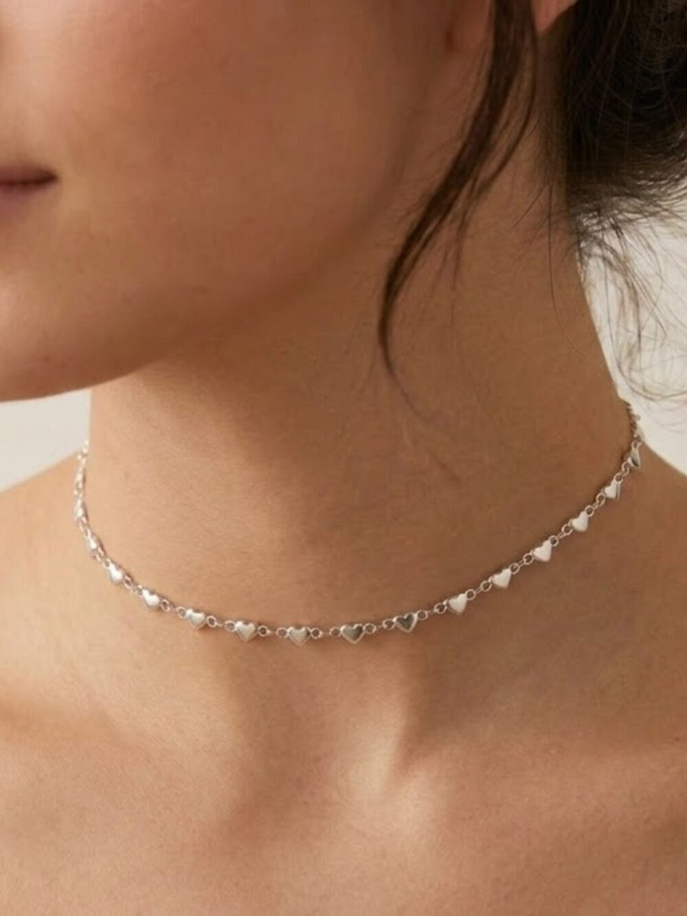 Silver Stainless Steel Heart Choker Necklace